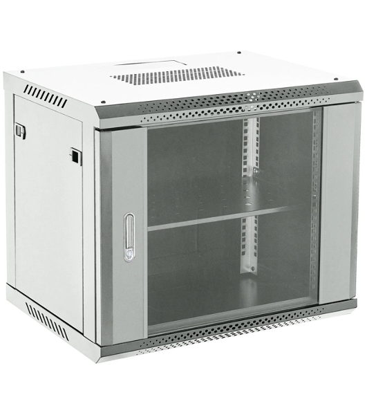 Настенный шкаф Rexant RAL 7035 19' 6U 600×600×368 (ШxГxВ), дверь стекло, металлическая задняя стенка, боковые съемные стенки