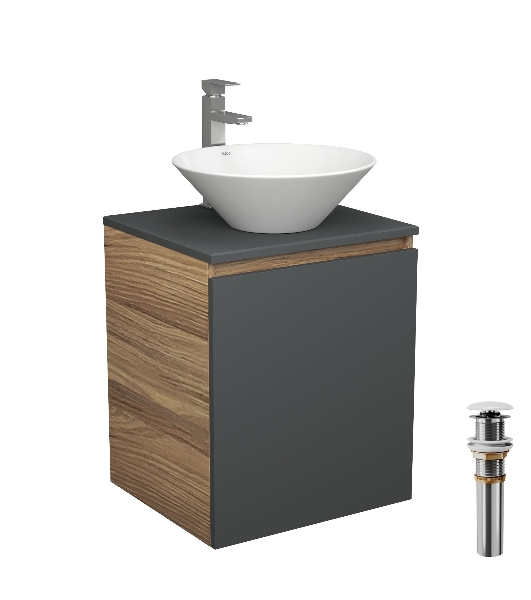 Тумба Bau Dream Blackwood 50 графит, раковина BAU Dream D43, смеситель для раковины высокий Hotel Still, нержавеющая сталь, выпуск клик клак, белый