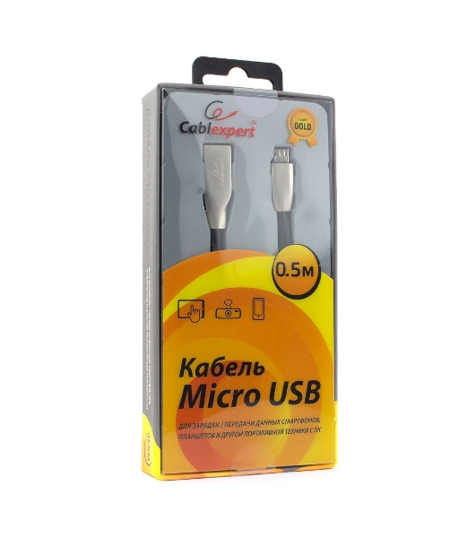 Кабель USB2.0 Cablexpert CC-G-mUSB01Bk-0.5M, AM/microB, серия Gold, длина 0.5м, черный, блистер