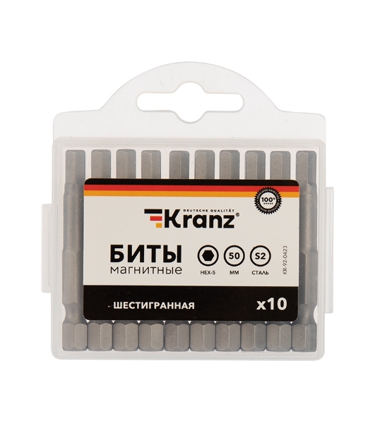 Бита шестигранная Kranz HEX-5х50 мм для шуруповерта (упак 10 шт.)