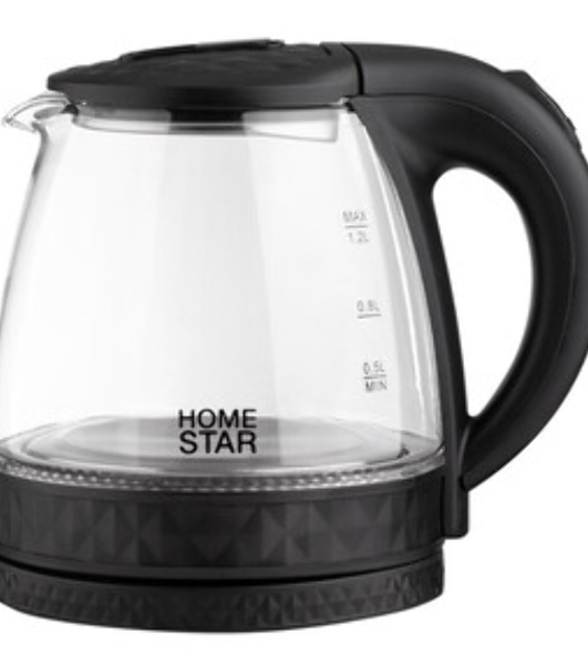 Чайник электрический Homestar HS-1053 1.2 л, стекло/пластик, черный