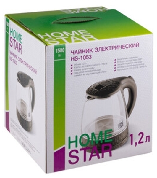 Чайник электрический Homestar HS-1053 1.2 л, стекло/пластик, черный
