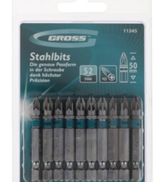 Бита Gross PZ2х50 мм, сталь S2, шестигр., отрывн., 10 шт.