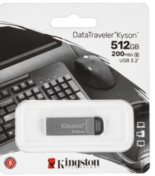 Флешка USB Kingston DataTraveler Kyson metal case silver (DTKN/512Gb), 512Gb, USB 3.0, R/W 200/60, серый