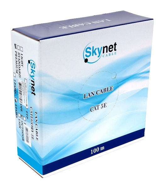Кабель SkyNet Premium FTP outdoor 4x2x0,51 на тросу, медный, FLUKE TEST, кат.5e, однож., 100 м, box, черный