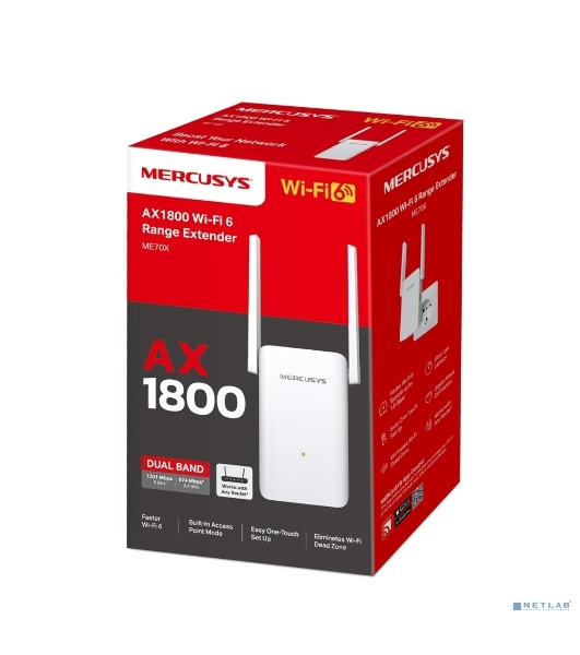 Повторитель беспроводного сигнала Mercusys ME70X AX1800 10/100/1000 белый (упак.:1шт)
