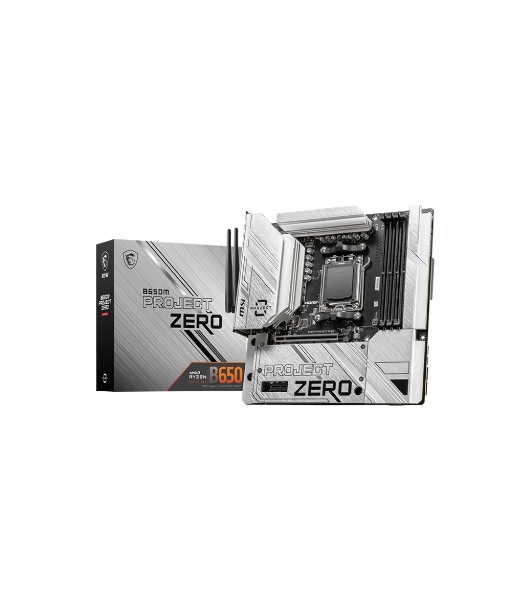 Материнская плата MSI B650M PROJECT ZERO, AM5, AMD B650, 4xDDR5, 4xSATA, 2xM.2, 1xPCIe 4.0 x16, 1xPCIe x1, 1xDP, 1xHDMI, 1x 2.5Gb LAN, 2xUSB-A 2.0, 2xUSB 3.2 Gen 1, 3xUSB 3.2 Gen 2, 3x3.5 мм, 7.1, mATX