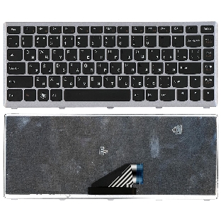 Клавиатура для ноутбука Lenovo IdeaPad U310 черная с серебристой рамкой