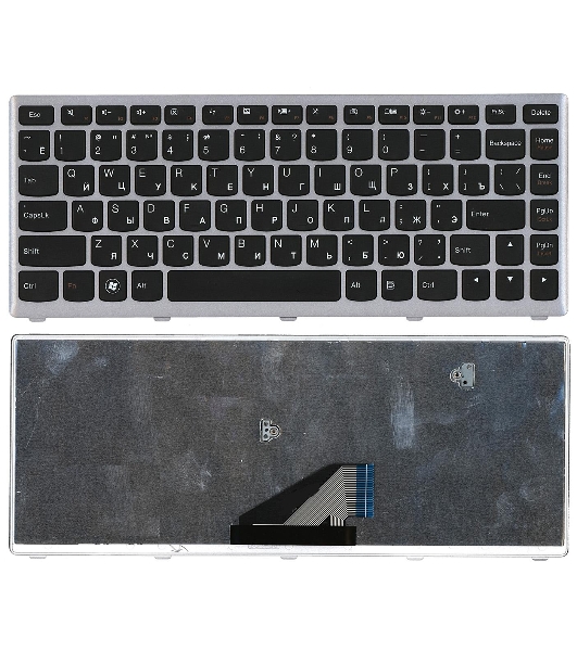 Клавиатура для ноутбука Lenovo IdeaPad U310 черная с серебристой рамкой