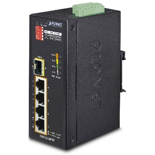 Индустриальный PoE коммутатор Planet ISW-514PTF для монтажа в DIN-рейку IP30 4-Port/TP + 1-Port Fiber(SFP) POE Industrial Fast Ethernet Switch (-40 to 75 C)