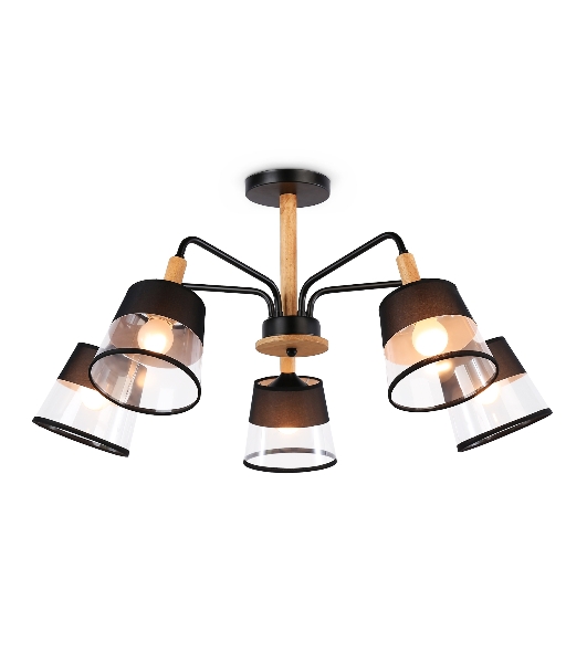 Светильник Ambrella light TR4741/5 BK/LW черный/светлое дерево E27/5 max 40W D760*350