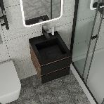 Тумба под раковину Bau Stil Loft black brushed, раковина кварцевая BAU Stil 40, черный металлик, смеситель Hotel Black, черный, фото9