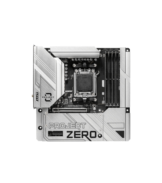 Материнская плата MSI B650M PROJECT ZERO, AM5, AMD B650, 4xDDR5, 4xSATA, 2xM.2, 1xPCIe 4.0 x16, 1xPCIe x1, 1xDP, 1xHDMI, 1x 2.5Gb LAN, 2xUSB-A 2.0, 2xUSB 3.2 Gen 1, 3xUSB 3.2 Gen 2, 3x3.5 мм, 7.1, mATX