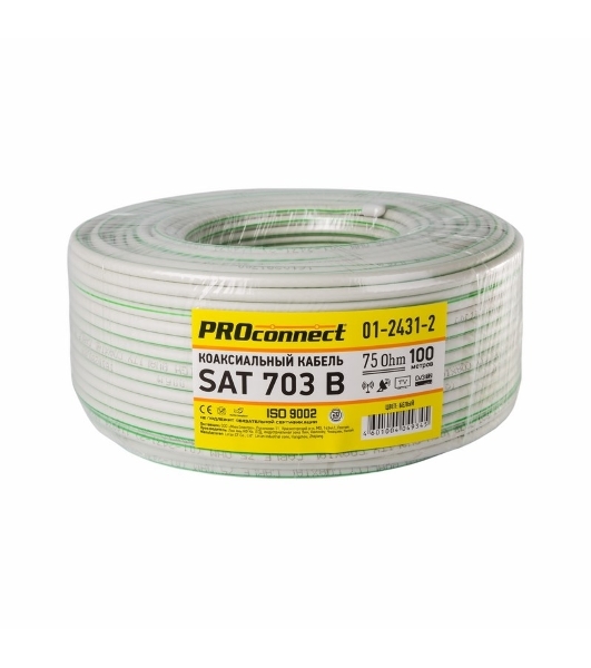 Кабель коаксиальный PROconnect SAT 703 B, CCS/Al/Al, 75%, 75 Ом, бухта 100 м, белый