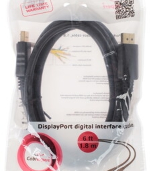 Кабель miniDP<->DP Cablexpert CCP-mDP2-6, 20M/20M, v.1.2, 4K, 1.8м, черный, позол.разъемы, пакет