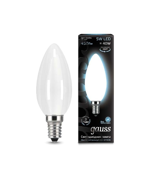 Лампа светодиодная Gauss Filament Свеча E14 5Вт 4100К OPAL