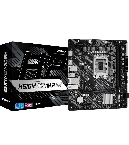 Материнская плата ASRock H610M-H2/M.2 D5, LGA 1700, Intel H610, 2xDDR5, 4xSATA, 1xM.2, 1xPCIe 4.0 x16, 1xPCIe x1, 2xHDMI, 1x 1Gb LAN, 4xUSB-A 2.0, 2xUSB-A 3.2 Gen 1, 3x3.5 мм, 7.1, mATX