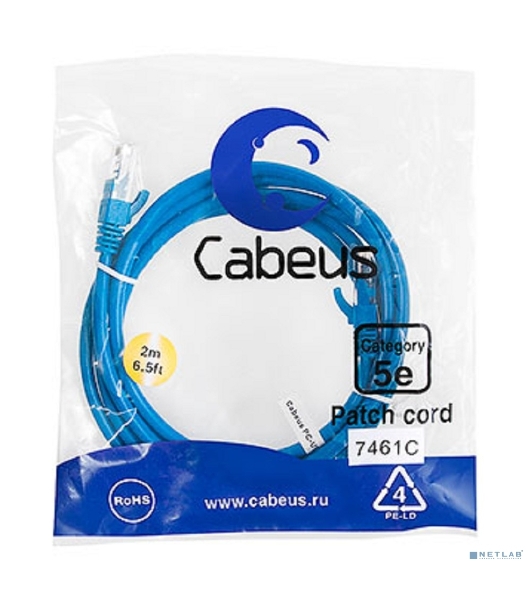 Патч-корд Cabeus PC-UTP-RJ45-Cat.5e-2m-BL UTP, cat.5е, 2 м, неэкранированный, синий 7461c