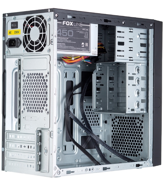 Компьютерный корпус с блоком питания 450Вт. Case Foxline FL-733, mATX, 2x5.25EXT, 2x3.5EXT, 5x3.5INT, 2xUSB 2.0, HDA, w/o FAN, w/450W ATX PSU, w/1.2m EU pwr cord