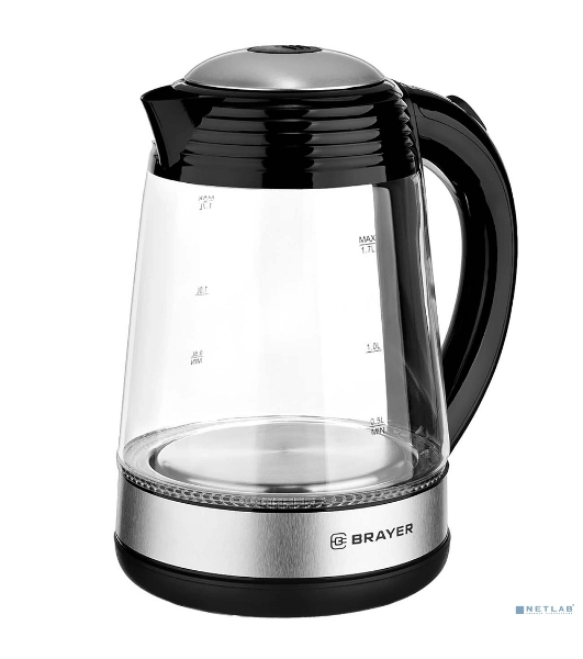 Чайник электрический BRAYER BR1012 2200 Вт, 1.7 л, высококач.стекло, подсвет, автоотключ при закипании