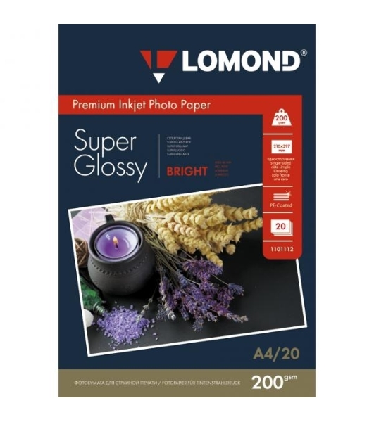 Фотобумага Lomond 1101112 A4/200г/м2/20л./белый высокоглянцевое для струйной печати