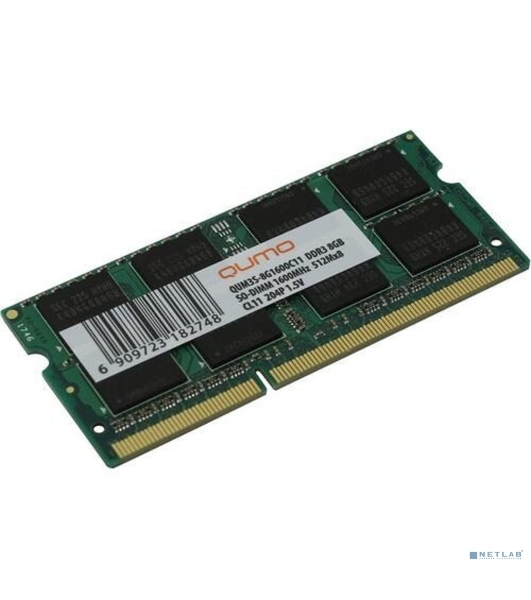 Оперативная память Qumo, DDR3, 8GB (1x8GB), 1600MHz, CL11, SO-DIMM