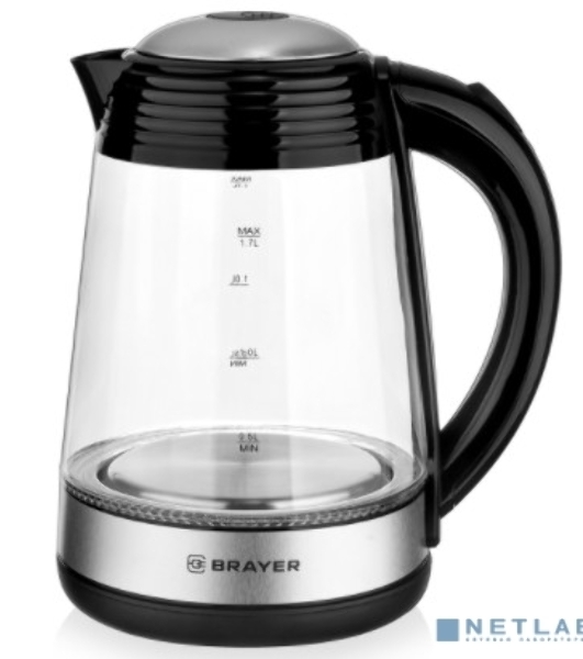 Чайник электрический BRAYER BR1012 2200 Вт, 1.7 л, высококач.стекло, подсвет, автоотключ при закипании