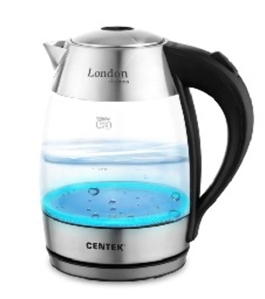 Чайник электрический Centek CT-0059 London, стекло, 1.8л, 2200Вт, LED-подсветка, отделка нерж.