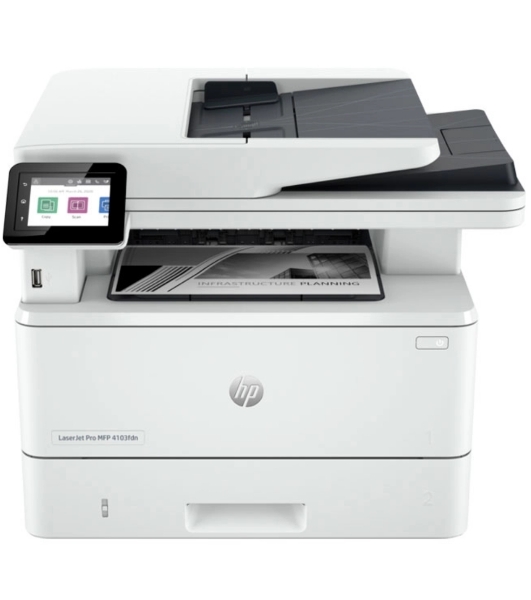 МФУ лазерное HP LaserJet Pro 4103fdn (2Z628A), A4, ч/б, печ. до 40 стр/мин., скан. до 29 стр/мин. (ч/б) 20 стр/мин. (цвет), 1200 x 1200 dpi, USB, RJ-45, Air Print, Mopria