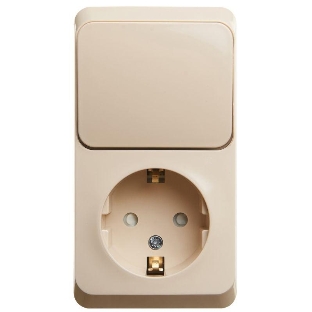 Блок Schneider-electric ЭТЮД О/У БЛОК: Розетка с зазем. со шт. + Выключатель 1-клавиш., кремовый,
