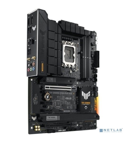 Материнская плата ASUS TUF GAMING B760-PLUS WIFI, LGA 1700, Intel B760, 4xDDR5, 4xSATA, 3xM.2, 1xPCI-E 5.0 x16, 1xPCI-E 3.0 x4, 1xUSB-A 3.2 Gen 2, 3xUSB-A 3.2 Gen 1, 1xUSB-C 3.2 Gen 2x2, 1x2.5Gb LAN, 5x3.5 мм, 7.1, Wi-Fi 6, Bluetooth 5.2, Standard-ATX