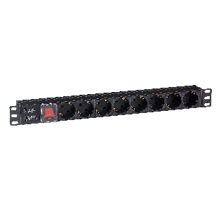 Блок розеток горизонтальный ExeGate ServerPro PDU-19H801 Al-8S-C14-SW, 19', 1U, Алюминий, 8 Schuko, С14, выкл. с подсветкой, черный