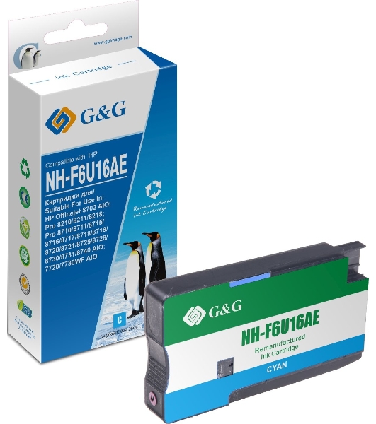 Картридж струйный G&G GG-F6U16AE (F6U16AE) голубой (26 мл) для HP OJ Pro 7740/8210/8218/8710/8715