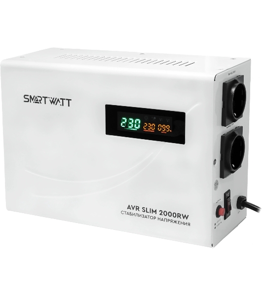 Настенный стабилизатор напряжения SMARTWATT AVR SLIM 2000RW (100W - 260W, 2000VA, 2 кВт, 50 Гц, розеток - 2, LED-дисплей