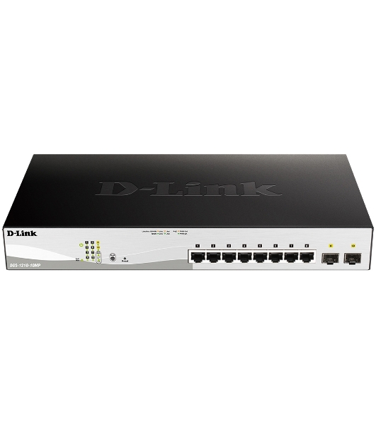 Коммутатор D-Link DGS-1210-10MP/F1A, 8×1 Гбит/с + 2×1 Гбит/с SFP, настраиваемый