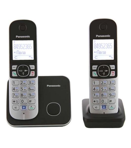 Телефон беспроводной (DECT) Panasonic KX-TG6812RU черный (труб. в компл.:2шт) АОН
