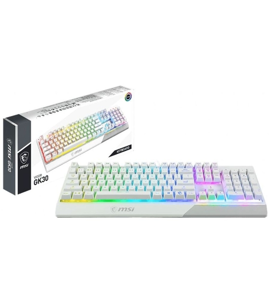 Клавиатура проводная MSI Vigor GK30 белый USB Multimedia for gamer LED (подставка для запястий)