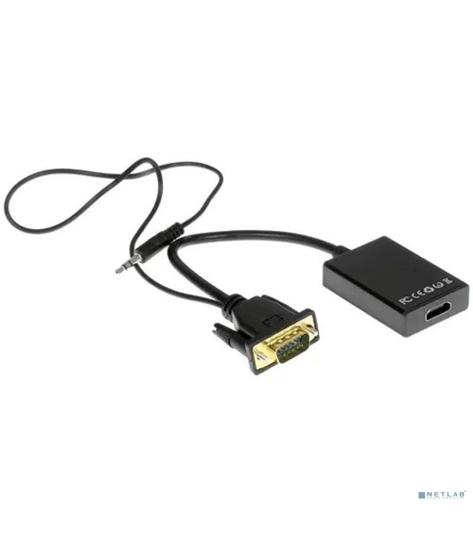 Переходник VGA (M)-HDMI (F) Cablexpert A-VGA-HDMI-01, 19M/15F, 15 см, аудиовыход Jack 3,5 (M), питание от USB