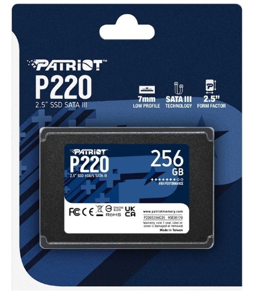 Накопитель SSD Patriot P220, 256Gb, SATA-III, 2.5', R/W 550/490