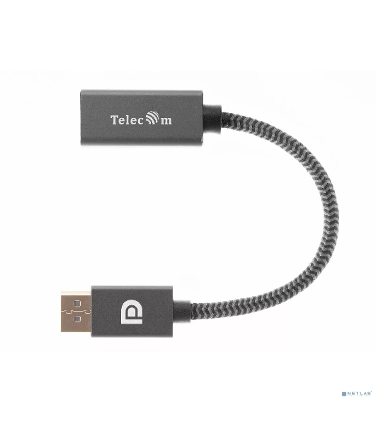 Кабель-переходник DP --> HDMI-F 0.2m, серый металлик, оплетка, 4K@60Hz, Telecom (TA560)