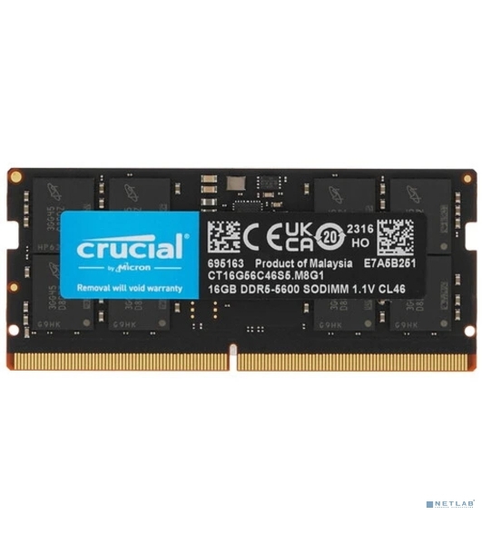 Оперативная память Crucial DDR5, 16GB (1x16 GB), 5600 MHz, CL46, SO-DIMM