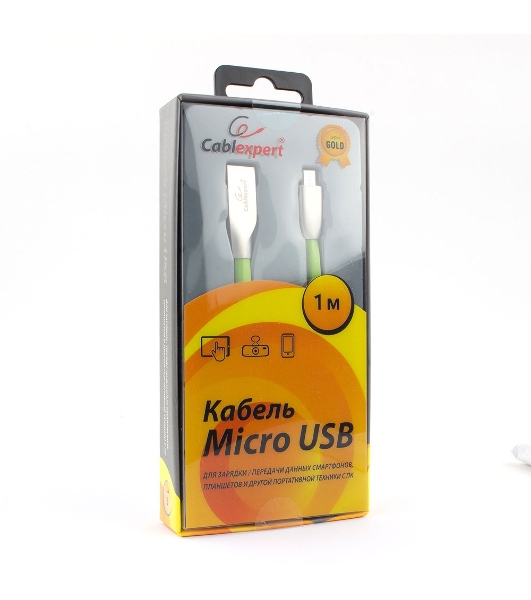 Кабель USB2.0 Cablexpert CC-G-mUSB01Gn-1M, AM/microB, серия Gold, длина 1м, зеленый, блистер