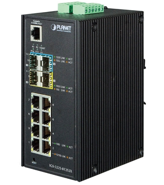 Коммутатор индустриальный PoE IGS-5225-8P4S для монтажа в DIN-рейку IP30 Industrial L2+/L4 8-Port 1000T 802.3at PoE+ 4-port 100/1000X SFP Full Managed Switch (-40 to 75 C, dual redundant power input on 48~56VDC terminal block, DIDO, ERPS Ring Supported, 1588)