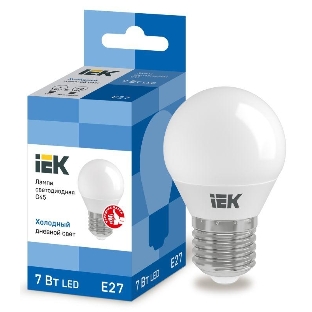 Лампа светодиодная IEK LLE-G45-7-230-65-E27 ECO G45 7Вт шар 230В 6500К E27