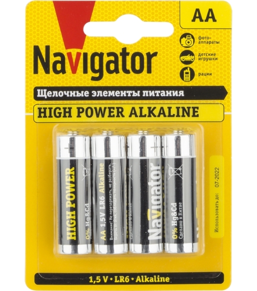 Элемент питания алкалиновый Navigator NBT-NE-LR6-BP4 (блист.4шт)