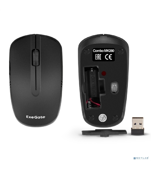 Комплект клавиатура+мышь ExeGate MK280 беспроводной, USB, 1000 DPI, чёрный
