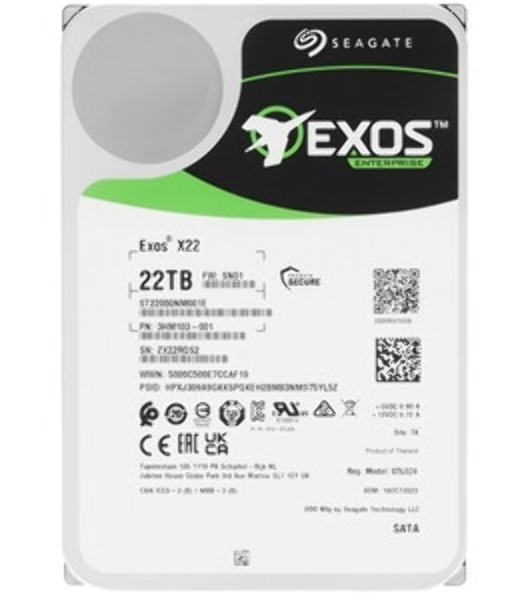 Жесткий диск HDD Seagate SATA3 22Tb Exos X22 7200 512Mb OFFICIAL RECERTIFIED 1 year warranty (replacement ST22000NM001E)