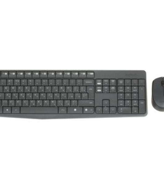 Комплект клавиатура+мышь Logitech MK235 беспроводной, USB, 1000 DPI, серый (заводская гравировка)