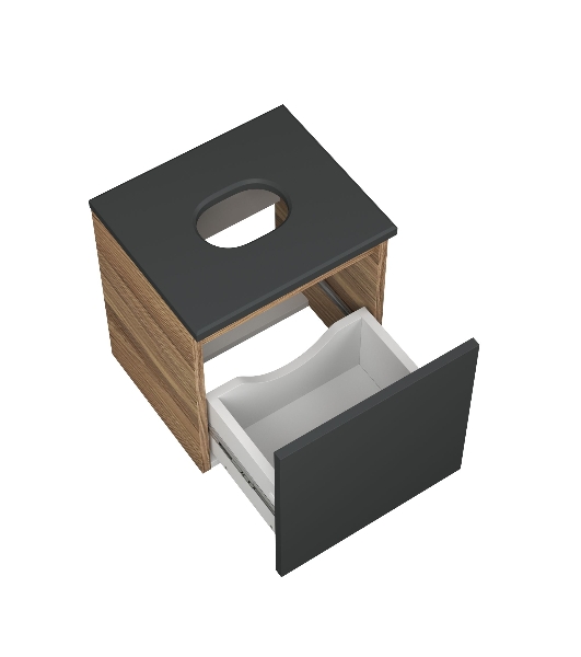 Тумба Bau Dream Blackwood 35 с ящиком, графит, раковина BAU Mini 24х24, смеситель для раковины высокий Hotel Black, черный, выпуск клик клак, черный