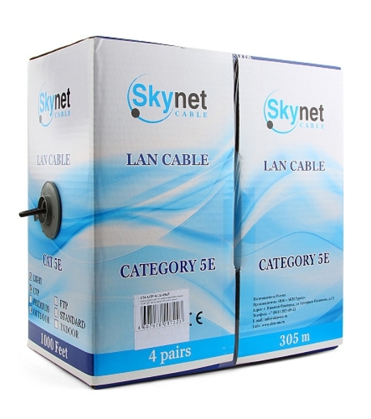 Кабель SkyNet Standart UTP outdoor 4x2x0,48, медный, FLUKE TEST, кат.5e, однож., 305 м, box, черный
